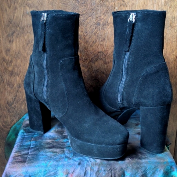 L'intervalle Leather Embroidered Floral Suede Platform Ankle Boots 39 - Picture 2 of 9